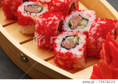California sushi roll on plate close up California sushi roll on plate close up 73478224