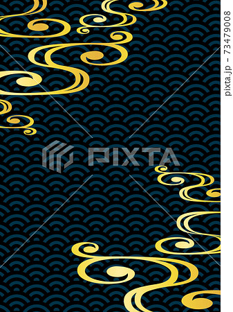 流水紋と青海波の和風背景 黒のイラスト素材