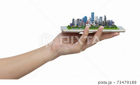 City model on smartphone. 73479189