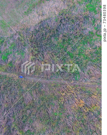 真上から見下ろした多摩川の河川敷〜ドローンで空撮（東京都日野市） 73480398