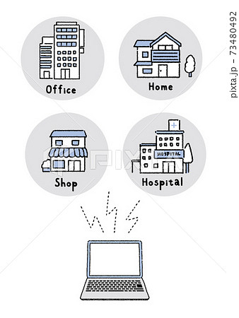 ステイホーム ノートパソコンのネットワークのイラストのイラスト素材