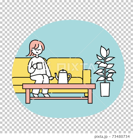 A woman relaxing on the sofa A woman relaxing on the sofa 73480734