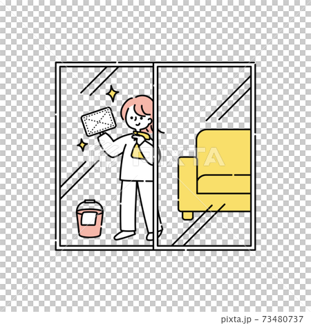 窓拭きをする女性のイラスト素材 窓拭きをする女性のイラスト素材