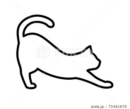 伸びをする白い猫のシルエットのイラスト素材