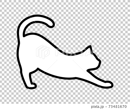 伸びをする白い猫のシルエットのイラスト素材