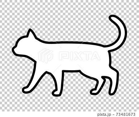 歩く白い猫のシルエットのイラスト素材