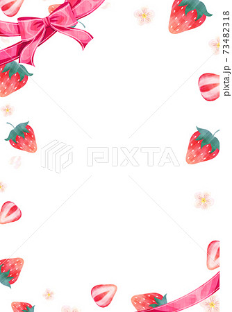 苺とリボンのフレーム 縦のイラスト素材