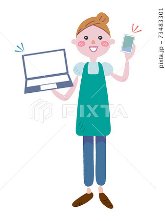 元気なエプロンを付けた女性 イラスト 元気なエプロンを付けた女性 イラスト 73483301