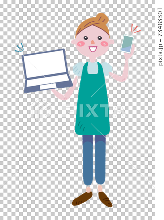 元気なエプロンを付けた女性 イラスト 元気なエプロンを付けた女性 イラスト 73483301