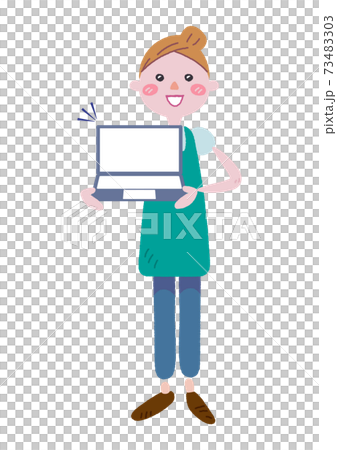 Illustration of a woman wearing a cheerful apron - Stock Illustration ...
