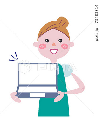 元気なエプロンを付けた女性 イラスト 元気なエプロンを付けた女性 イラスト 73483314