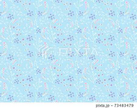 小花と水色の花柄背景のイラスト素材