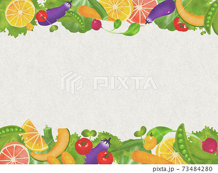 野菜フレーム横長 全面和紙風のイラスト素材