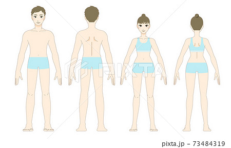 前後からみた男性・女性の全身のベクターイラスト 73484319