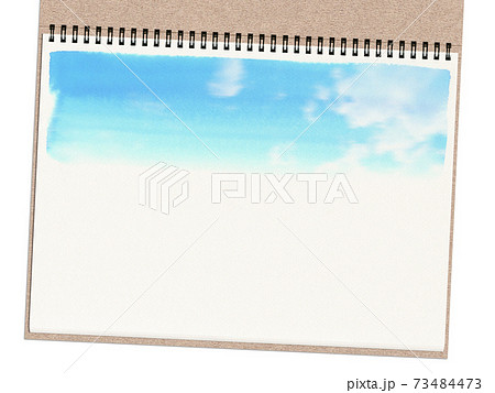 水彩絵の具で空を描いた 白い背景のスケッチブックのイラスト素材