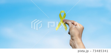 Suicide prevention, Sarcoma, bone, bladder, Childhood cancer Awareness month, Yellow Ribbon for supporting people living and illness. children Healthcare and World cancer day concept Suicide prevention, Sarcoma, bone, bladder, Childhood cancer Awareness month, Yellow Ribbon for supporting people living and illness. children Healthcare and World cancer day concept 73485341