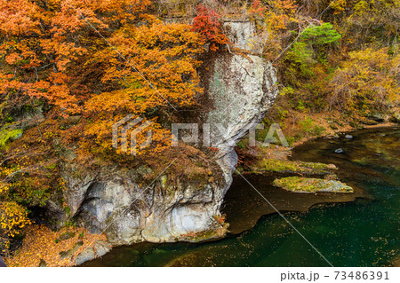 (群馬県)紅葉に包まれた、吹割の滝・上流部 (群馬県)紅葉に包まれた、吹割の滝・上流部 73486391