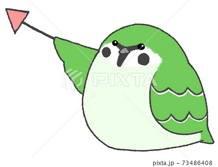 指示棒を持って何かを主張するかわいいスズメ 緑色 のイラスト素材