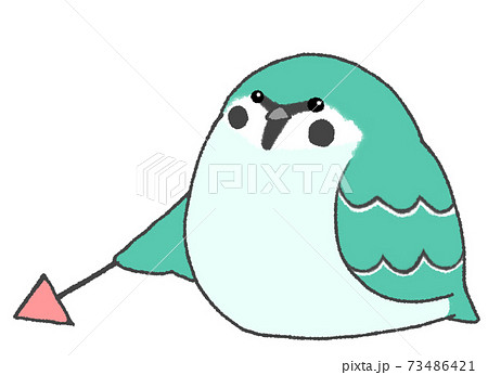 指示棒を持って何かを主張するかわいいスズメ 青緑色 のイラスト素材