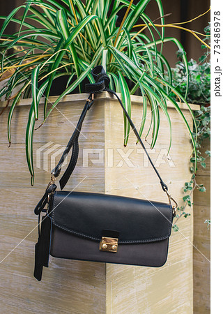 Luxury black women bag clutch. Street outdoor Luxury black women bag clutch. Street outdoor 73486978