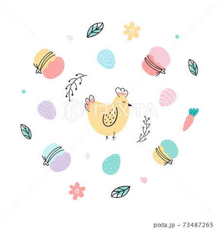 Set with Easter elements eggs, chicken, cake. Set with Easter elements eggs, chicken, cake. 73487265