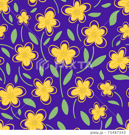 Yellow flowers on purple background pattern. 73487343