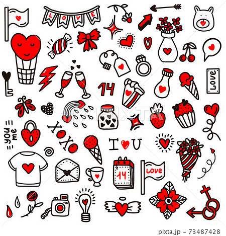 Valentines day love doodles.Vector illustration in doodle style. Valentines day love doodles.Vector illustration in doodle style. 73487428
