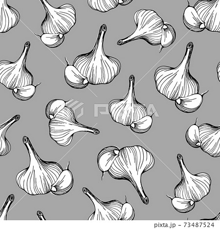 seamless pattern of garlic on a grey background 73487524