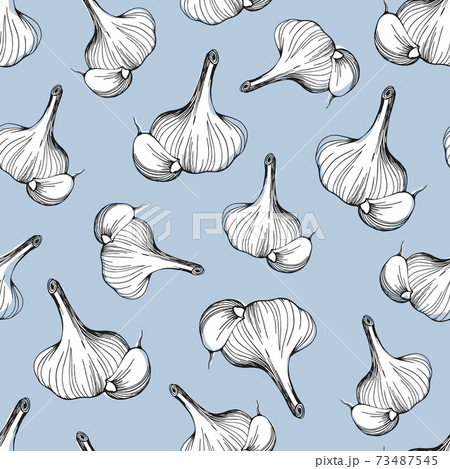 seamless pattern of garlic on a blue background seamless pattern of garlic on a blue background 73487545