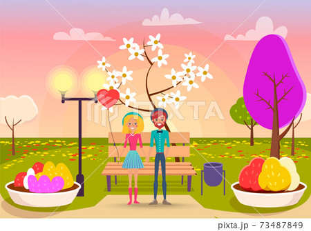 Bearded Man and Female Holding Hands in Green Park 73487849