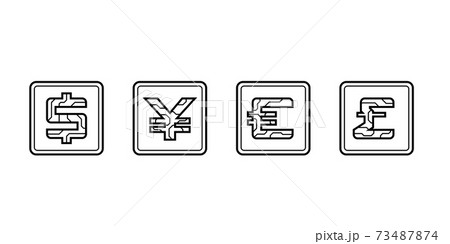 Set of Digital currency icons USA dollar, Yuan, Euro and pound sterling on isolated white background. Futuristic sign of digital currency. Vector Set of Digital currency icons USA dollar, Yuan, Euro and pound sterling on isolated white background. Futuristic sign of digital currency. Vector 73487874