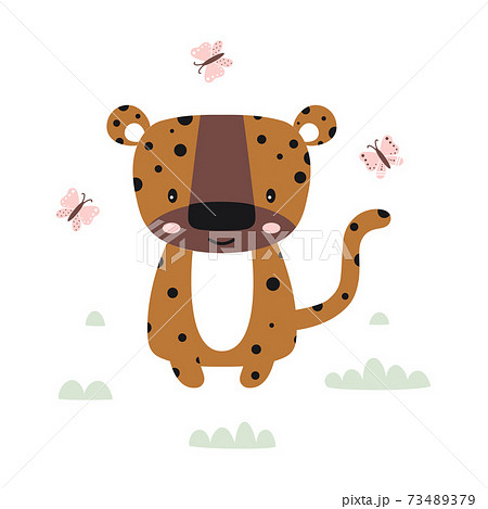 Cartoon Leopard On White Background Cute Animalsのイラスト素材