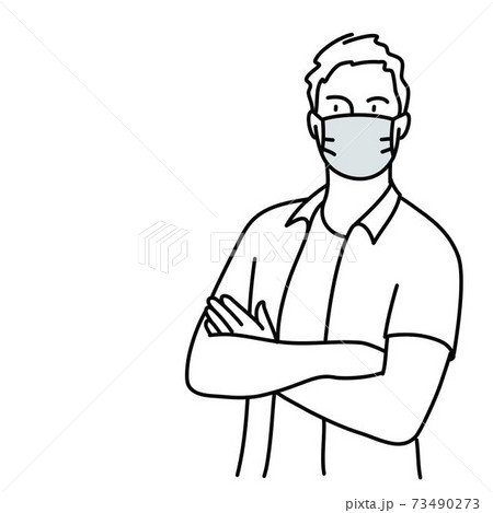Young man in protective mask with crossed arms. Young man in protective mask with crossed arms. 73490273