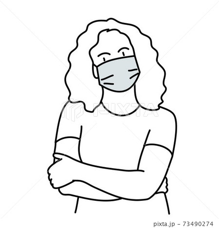 Young woman in protective mask with crossed arms. 73490274