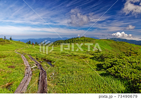 夏の会津駒ヶ岳 中門岳への稜線の写真素材