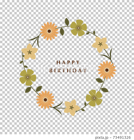 Orange flower wreath birthday card illustration 73491326