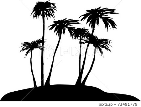 南の国の無人島のシルエット素材のイラスト素材