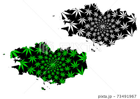 Region of Brittany (France, administrative region) map is designed cannabis leaf green and black, Brittany (administrative region) map made of marijuana (marihuana,THC) foliage,.. 73491967