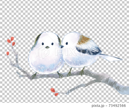 Illustration of a cute long-tailed tit, a snow fairy with a watercolor touch 73492566