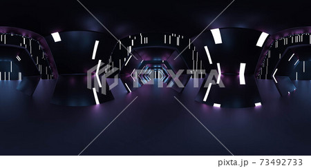 360 degrees panorama view of futuristic technology building interior 3d render illustration 73492733
