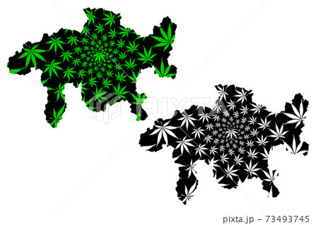Grisons (Cantons of Switzerland, Swiss cantons, Swiss Confederation) map is designed cannabis leaf green and black, Canton of Graubunden map made of marijuana (marihuana,THC) foliage.... 73493745
