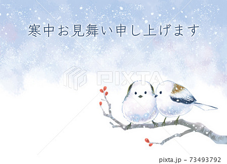 寒中見舞いテンプレート シマエナガの可愛いイラストのイラスト素材