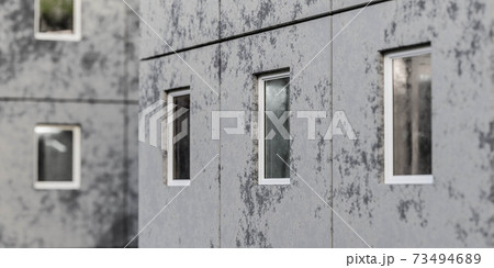 grey abandoned buildings with windows plattenbau apartment block 3d render illustration 73494689