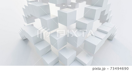 abstract white cubes arranged in white space 3d render illustration 73494690