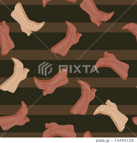 Seamless random pattern with pink pastel colored women style boots ornament. Brown striped background. Seamless random pattern with pink pastel colored women style boots ornament. Brown striped background. 73494728