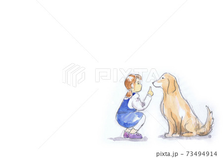 女の子と犬のラフスケッチのイラスト素材
