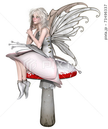Cute Winter Fairy Sitting on a Toadstool Cute Winter Fairy Sitting on a Toadstool 73496337