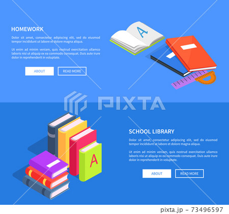 Homework School Library Vector Posters with Booksのイラスト素材 [73496597] - PIXTA