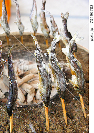 徳島県祖谷渓の名物鮎の塩焼きの写真素材