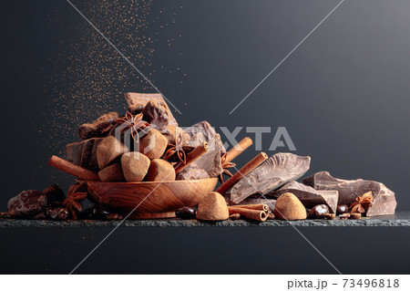 Various chocolates with ingredients. Various chocolates with ingredients. 73496818